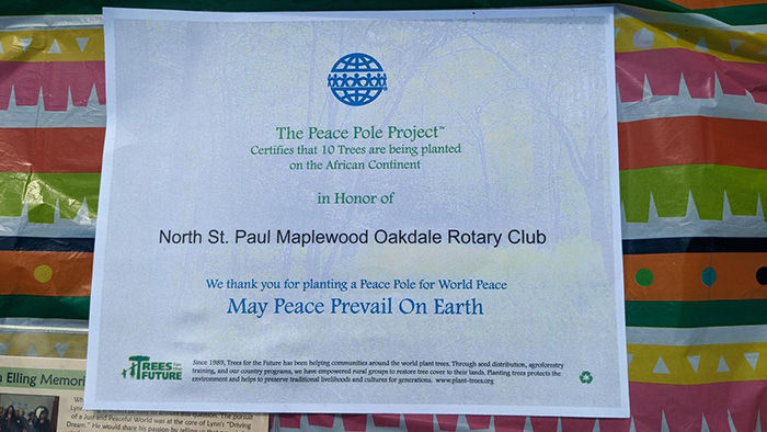 Rotary Club May peace prevail on earth