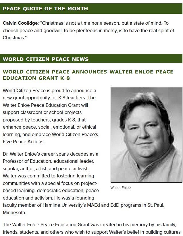 World Citizen Peace November newsletter