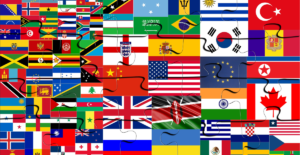 Image of multiple country flags connected together as if puzzle pieces.