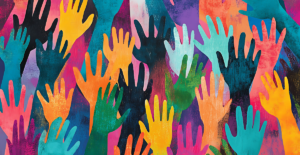 Image of hand silhouettes in multiple colors